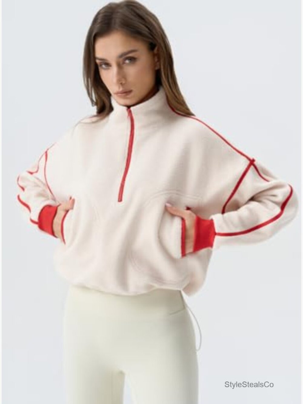Women's Half Zip Fleece Short Pullover Sweatshirt Winter Long Sleeve Cozy Sherpa - Picture 5 of 6